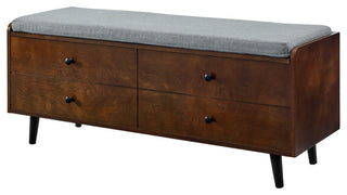 46" Mid Century Storage Bench with Cushion - Dark Walnut/Grey
