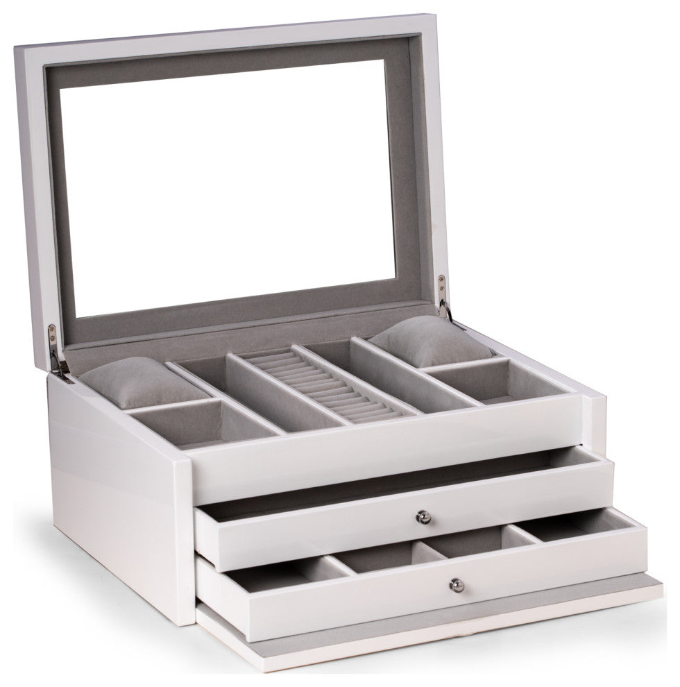 Large Jewelry Chest, Multi-Comparment Storage, White Lacquer