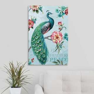 Blue Feathered Peacock I Wrapped Canvas Art Print, 20"x30"x1.5"