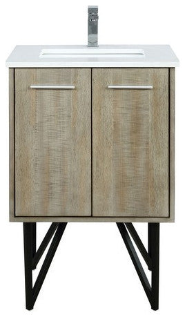 Lancy Modern Rustic Acacia 24" Square Sink Bathroom Vanity, Labaro Brushed Nicke