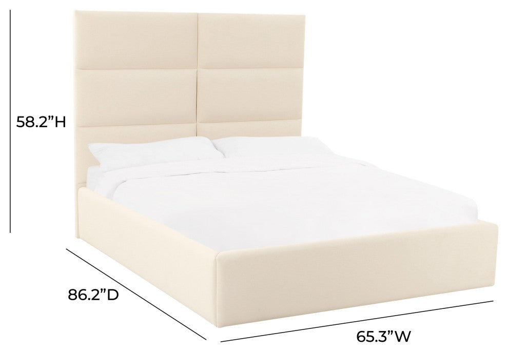 Eliana Cream Velvet Queen Bed - Cream