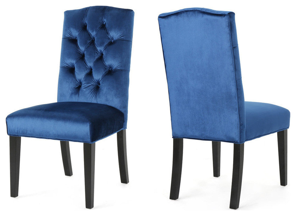 GDF Studio Joyce Traditional Crown Top New Velvet Dining Chairs, Set of 2, Navy Blue