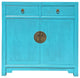 Chinese Simple Narrow Pastel Blue 2 Drawers Side Table Cabinet Hcs7428