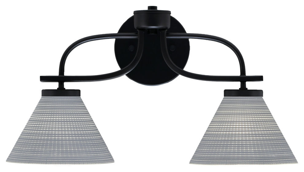 Cavella 2 Light Bath Bar In Matte Black Finish, 7" Gray Matrix Glass