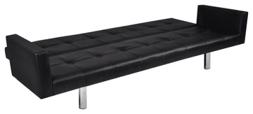 vidaXL Sofa Bed With Armrest Black Artificial Leather