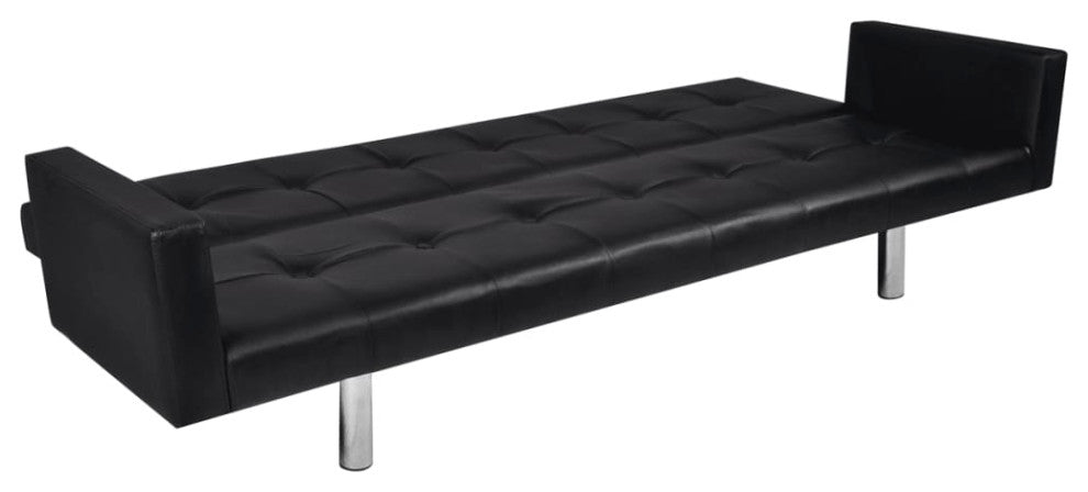 vidaXL Sofa Bed With Armrest Black Artificial Leather