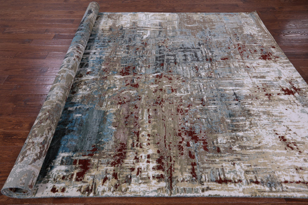 8' 1" X 10' 3" Wool and Silk Abstract Hand Knotted Rug Q9422