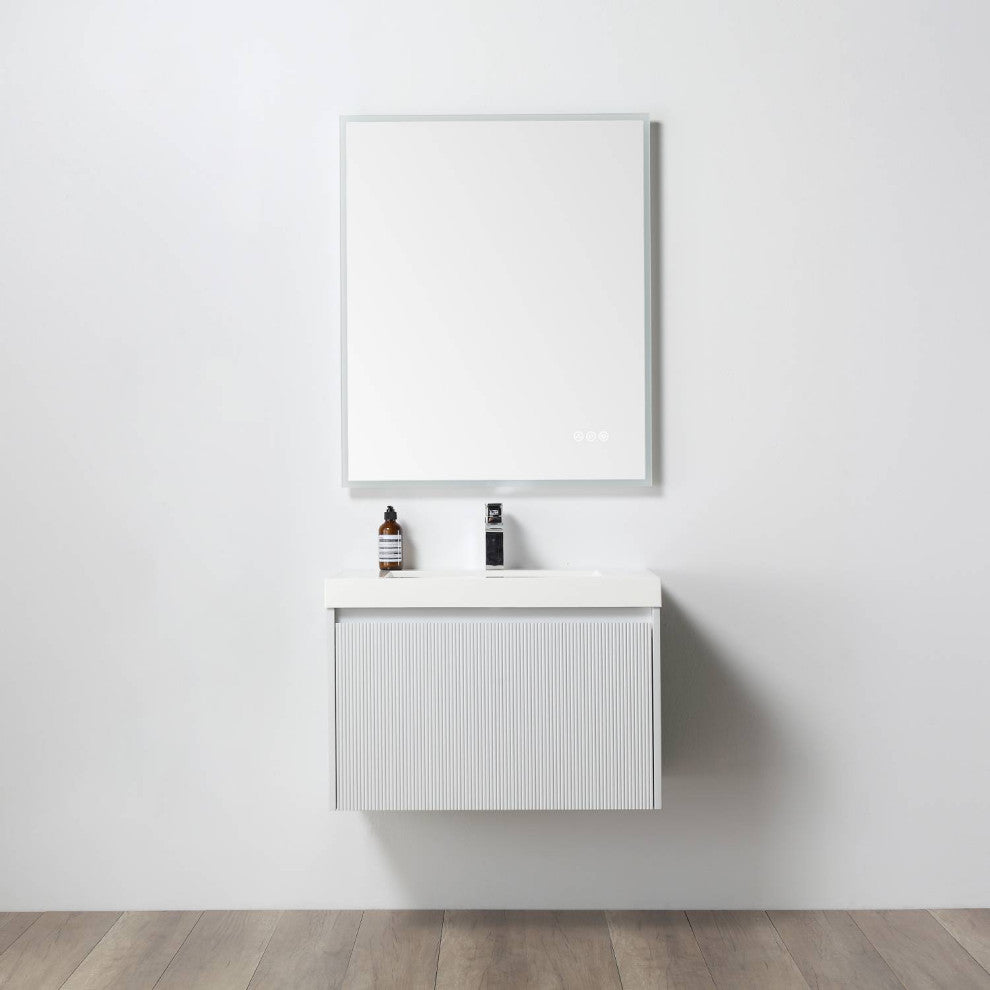 Floating Bathroom Vanity with Sink, Wall Mounted Vanity, White, 30" W/ Sink
