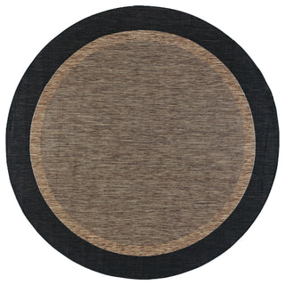 Dania Transitional Solid Border Black/Gold Round Indoor/Outdoor Area Rug, 5'