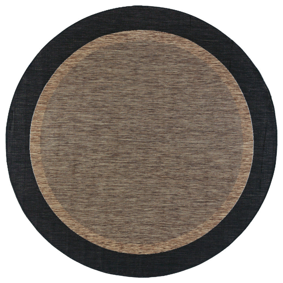 Dania Transitional Solid Border Black/Gold Round Indoor/Outdoor Area Rug, 5'