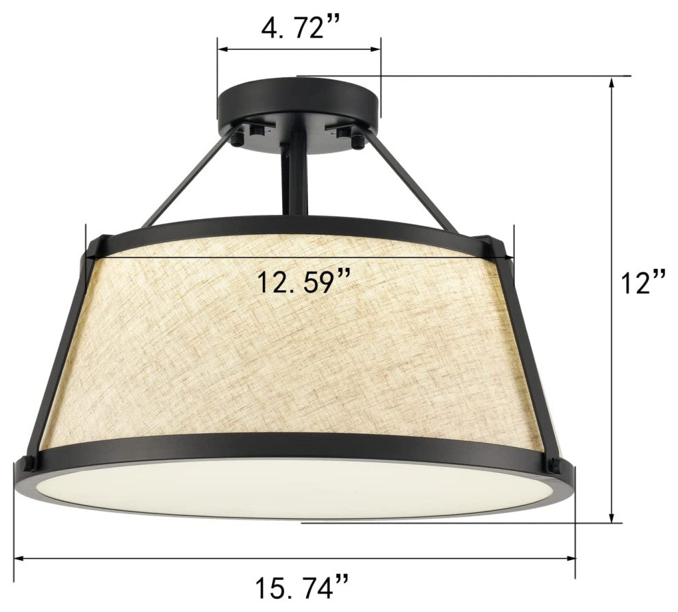 Black Drum Flush Mount Ceiling Light Fixture Fabric Ceiling Lamp