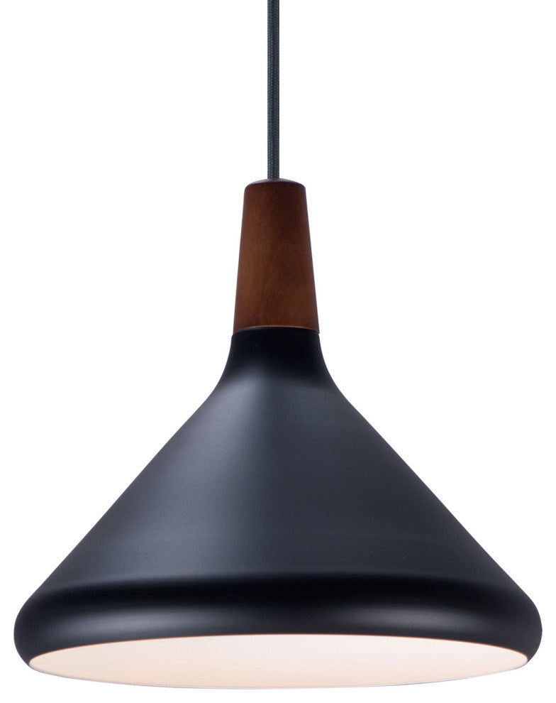 Maxim 11350 Nordic 1 Light 7" Wood / Aluminum Pendant - Walnut / Black