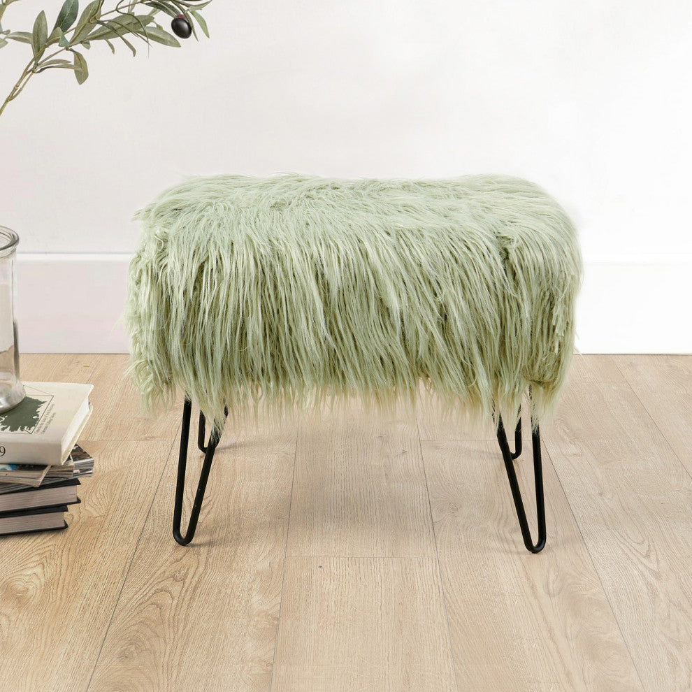 Mongolian Fur Ottoman, Desert Saga, 19''x13''x17''