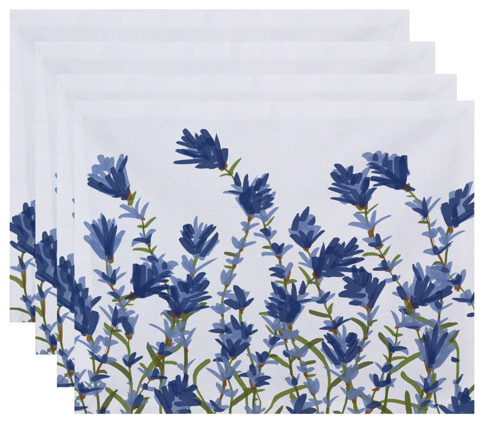 18"x14" Lavender, Floral Print Placemat, Blue, Set of 4
