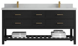 Parker 72" Double Sink Bath Vanity, Black 2" Carrara Quartz