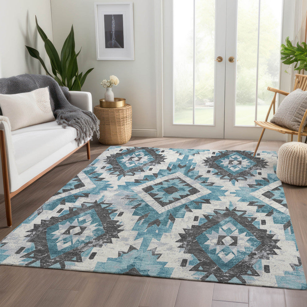Machine Washable Indoor/Outdoor Chantille ACN1878 Teal 8' x 10' Rug