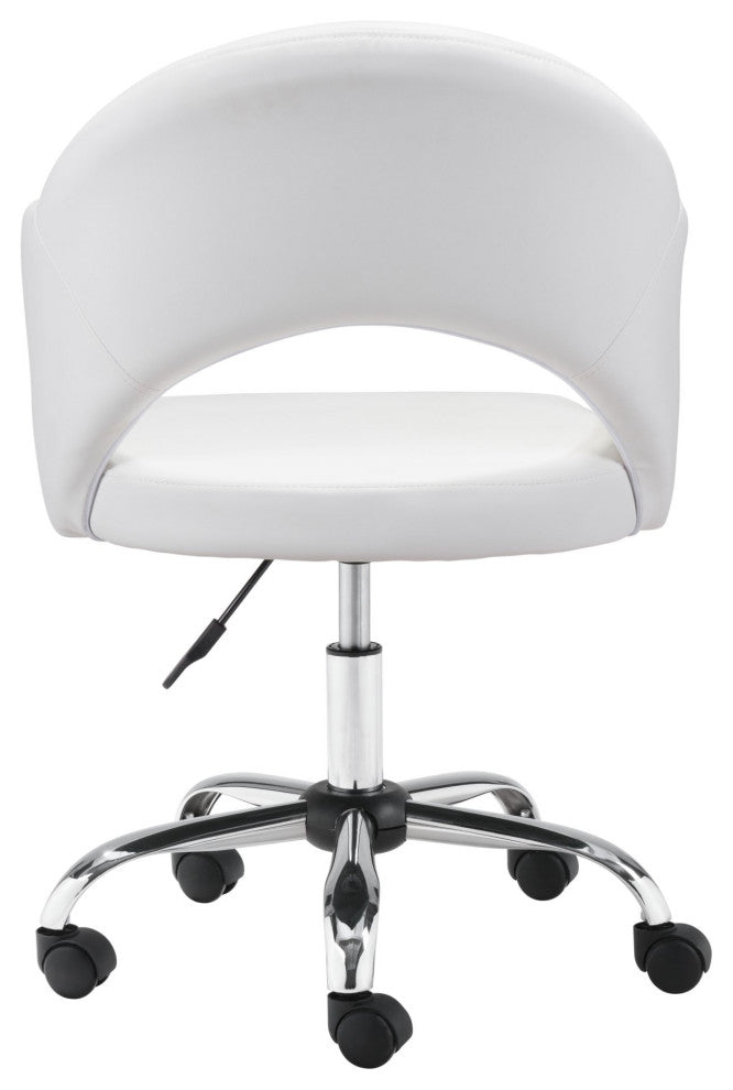 Office Chair, Faux Vinyl Leather, Steel, White, Chrome, Mid Century Business