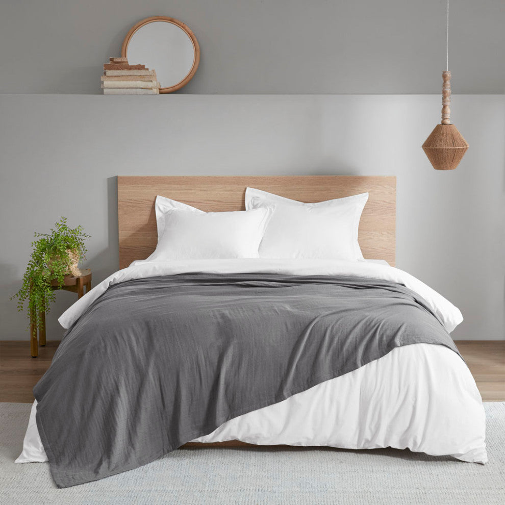 Clean Spaces Gauze 100% Cotton Lightweight Blanket, Charcoal
