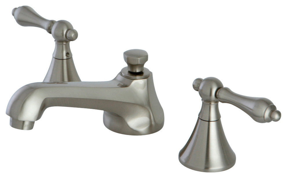 Widespread Bathroom Faucet, Brass Pop-Up, Brushed Nickel