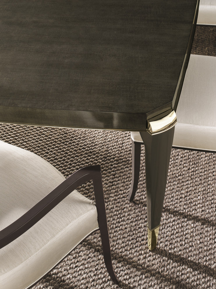 Caracole All Trimmed Out, Expandable Charcoal Dining Table With Gold Trim