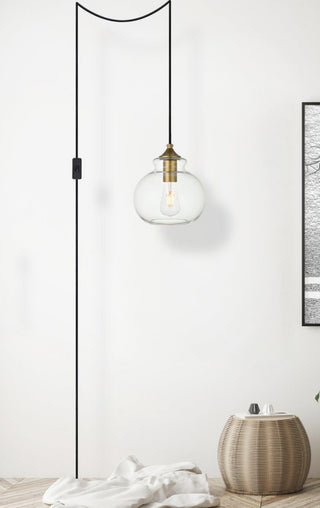Dakota 1-Light Brass Plug-In Pendant With Clear Glass