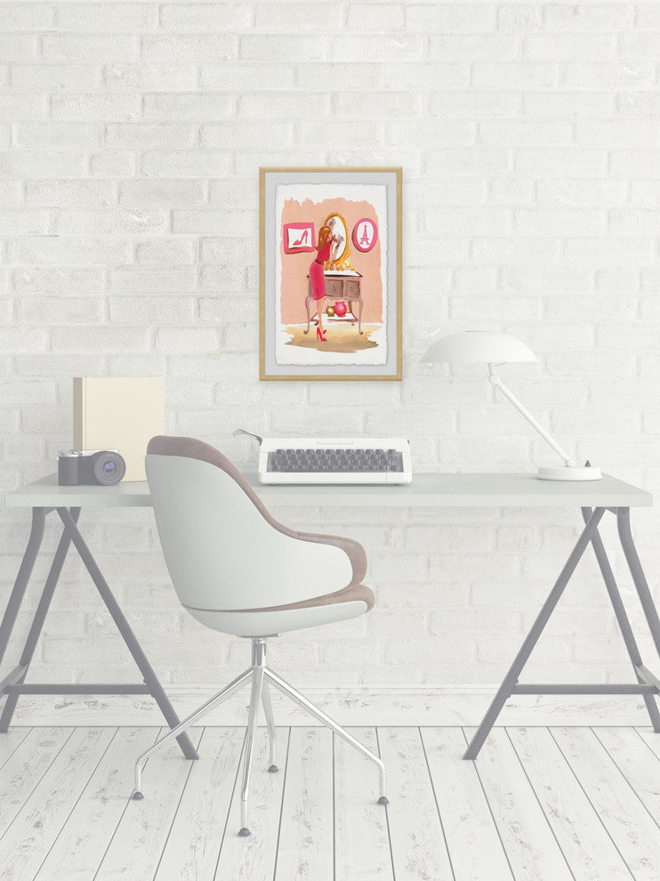 "Putting on Lipstick" Framed Painting Print, 24"x36"