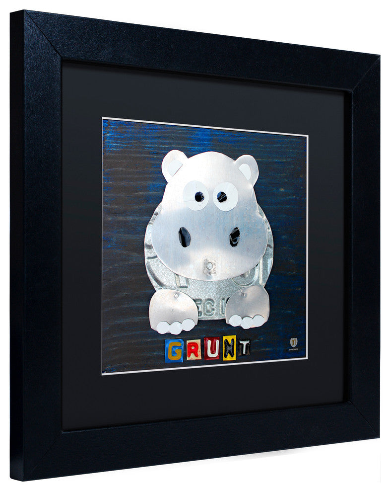 "Grunt The Hippo" Matted Framed Canvas Art by Design Turnpike