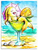 "Gold Fish Enjoying Holidays on Beach" Cartoon Print, 3 Panels, 28"x36"