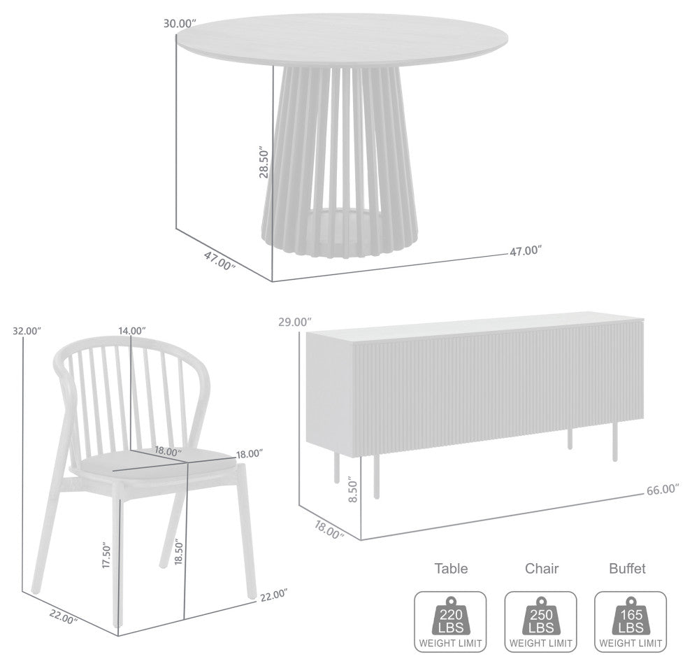 Pasadena Echo 6-Piece Round Dining Set, With Buffet & Table and Chairs