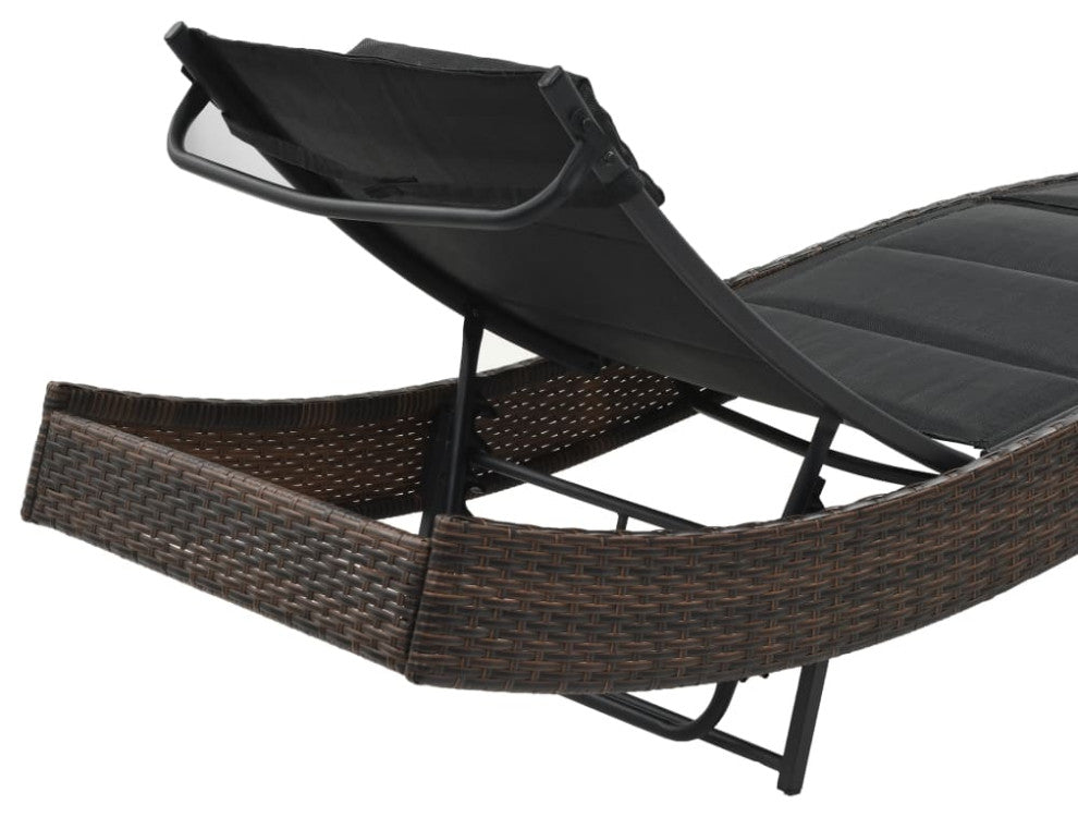 vidaXL Sun Lounger Poly Rattan and Textilene Brown Patio Garden Day Lounge Bed