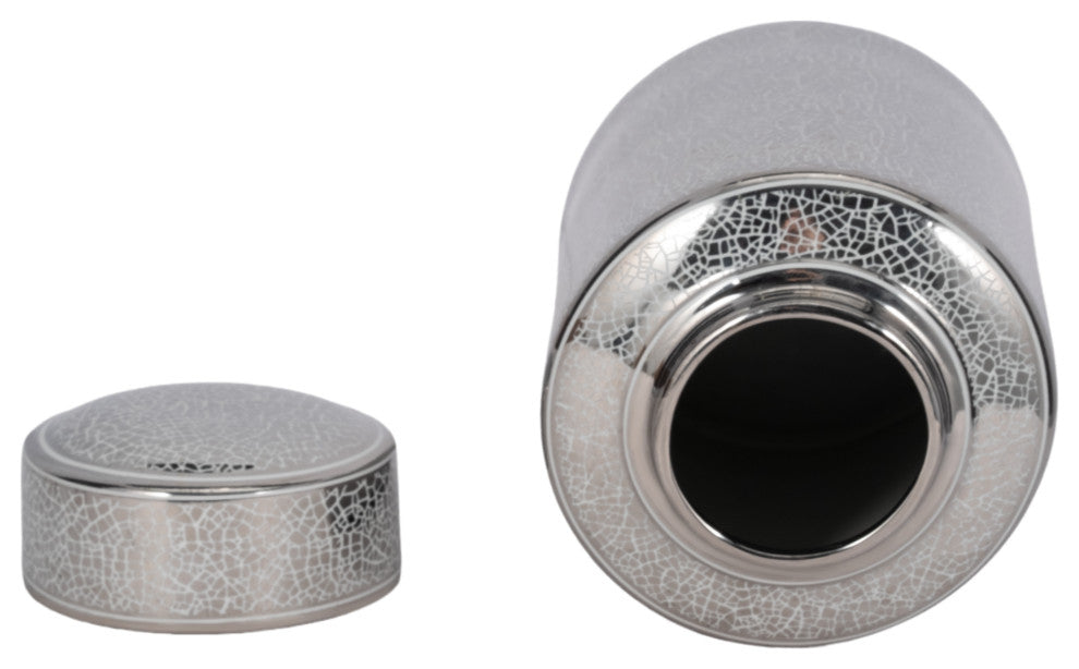 Ceramic 12" Jar, Crackle Silver