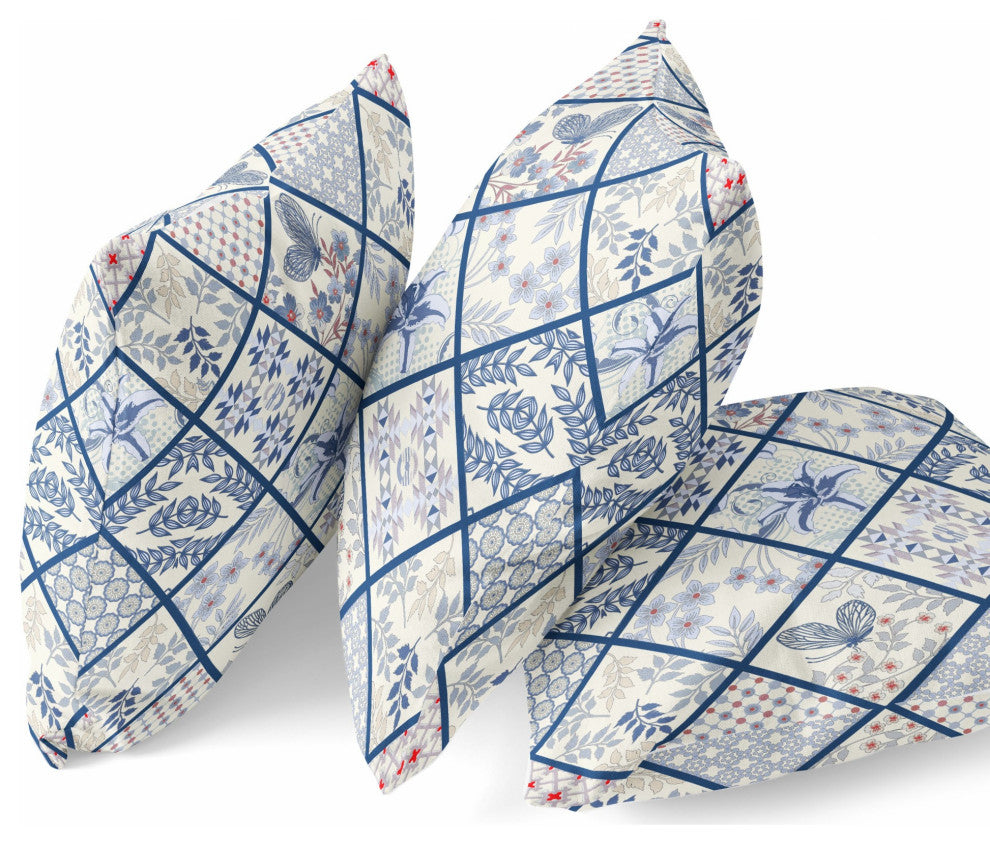 26 White Navy Patch Indoor Outdoor Throw Pillow