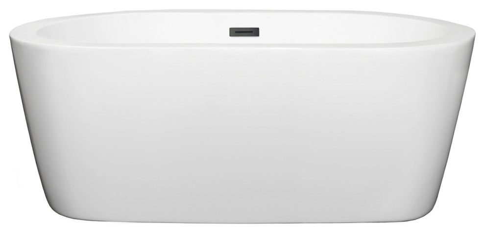 60" Freestanding Bathtub, White, Matte Black Drain and Overflow Trim