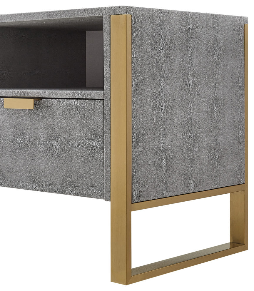 Nicole Miller Chayton TV Stand, Faux Shagreen 55Lx16Wx20.7H, Gray/Gold