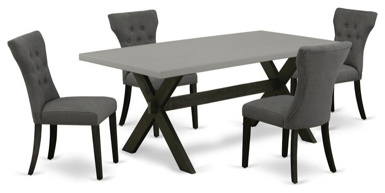 5-Piece Set, 4 Chairs and Table With Cement Color Table Top, Black