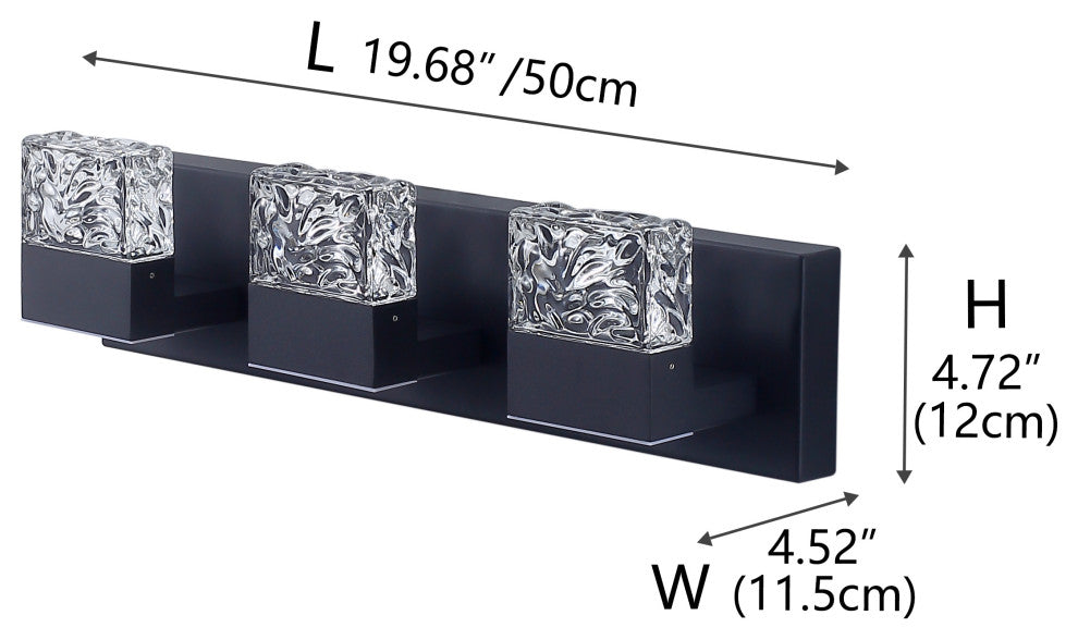 3-Light Vintage Shaped Glass Wall Light Bathroom Vanity Lighting Fixture, Black