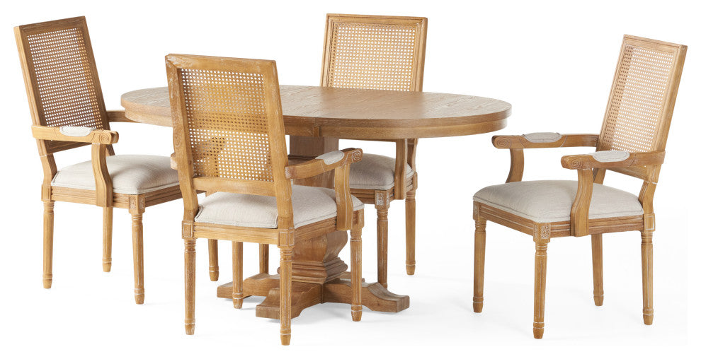 Zentner French Country Wood and Cane 5-Piece Expandable Dining Set, Beige/Natural