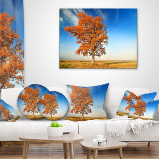 Colorful Lonely Fall Tree Landscape Photo Throw Pillow, 16"x16"