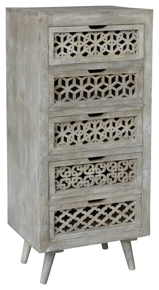 Halle 5-Drawer Hand-Carved Tall Chest