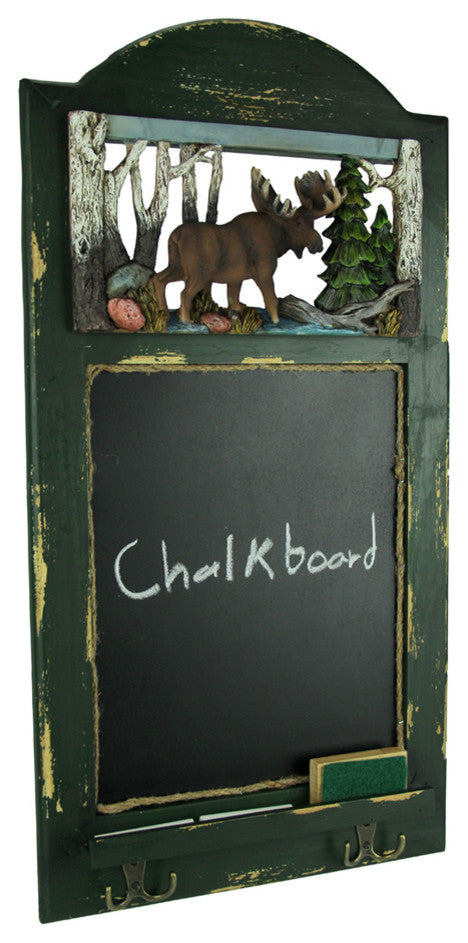 Rustic Wood Frame Country Moose Hanging Chalkboard with Hooks