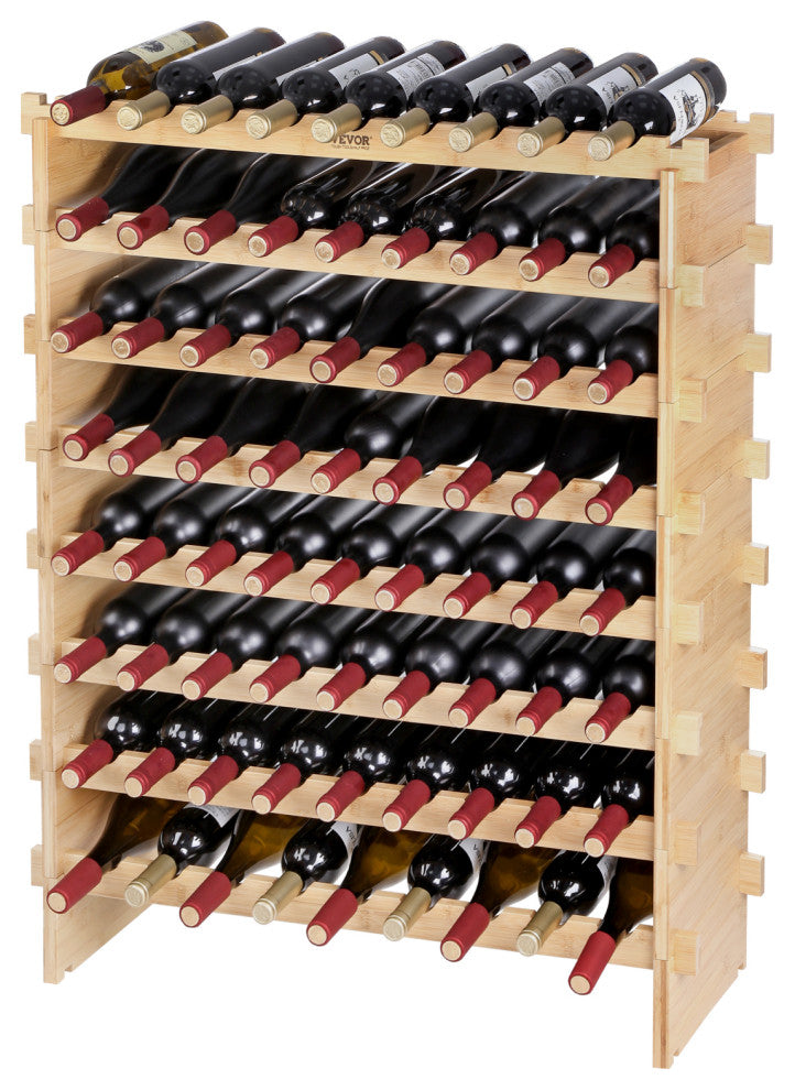 VEVOR Stackable Modular Wine Rack Bamboo Wood Display Shelf, 8 Tier, 72 Bottle