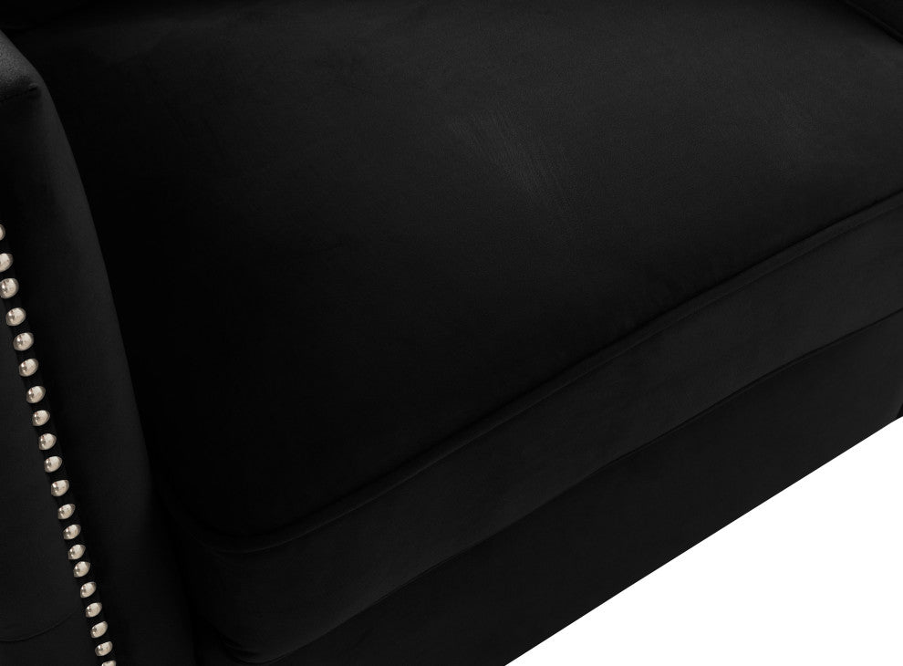 Bayberry Velvet Tufted Sofa Couch with 3 Pillows and Tufting, Black