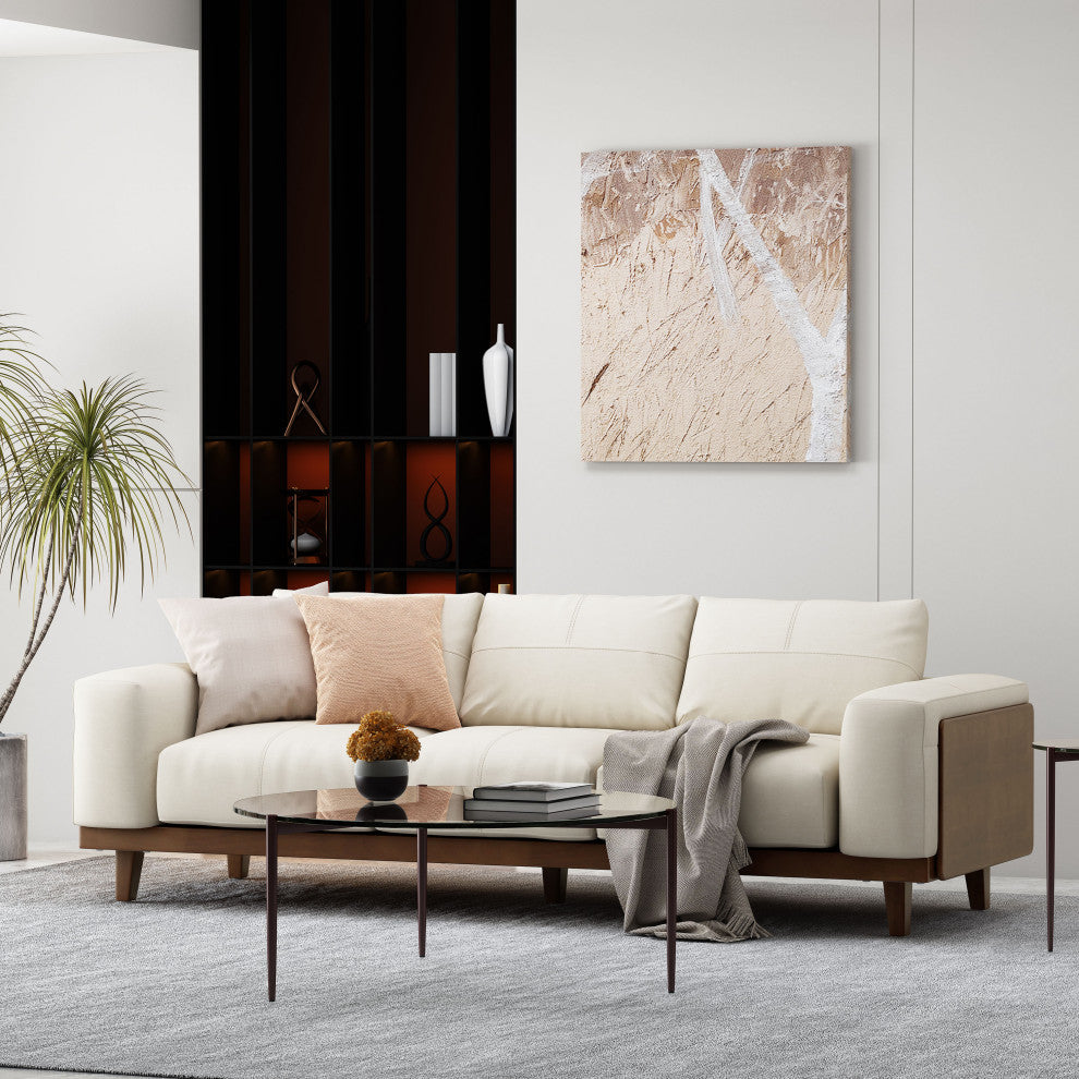 Connor Contemporary Oversized 3 Seater Sofa, Beige/Dark Walnut, Fabric