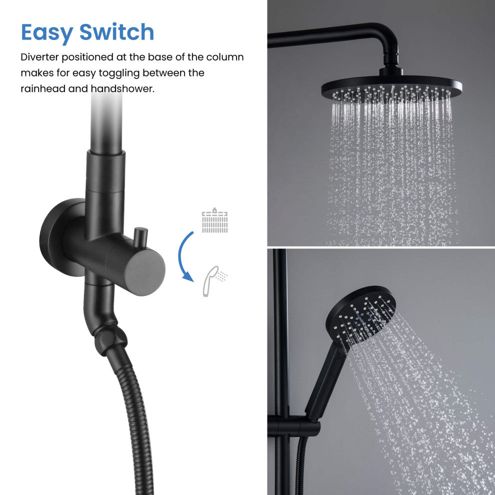 Circular Shower Column With Dual Function Shower Head, Matte Black, Without Rough in Valve