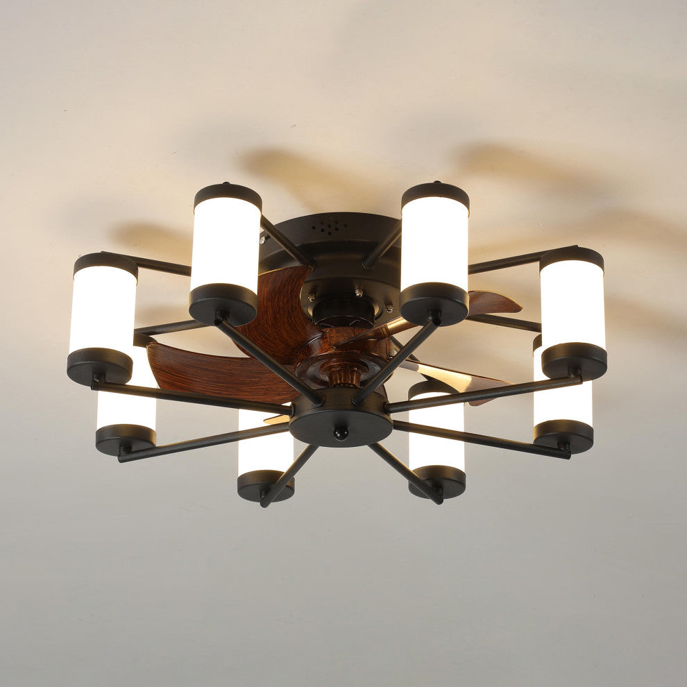 22 in. W x 8 in. H Iron Ceiling Fan in Black and White with Dimmable LED Lights