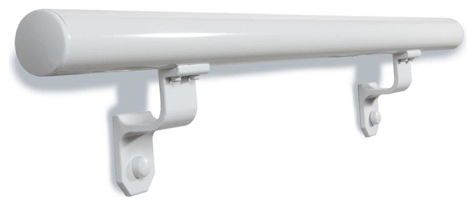 Aluminum 3' Exterior ADA Handrail Kit Includes 2 Wall Brackets, White