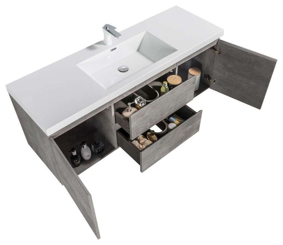 Alma -Pre 60" Single Sink Vanity With Integrated Sink, Cement Grey