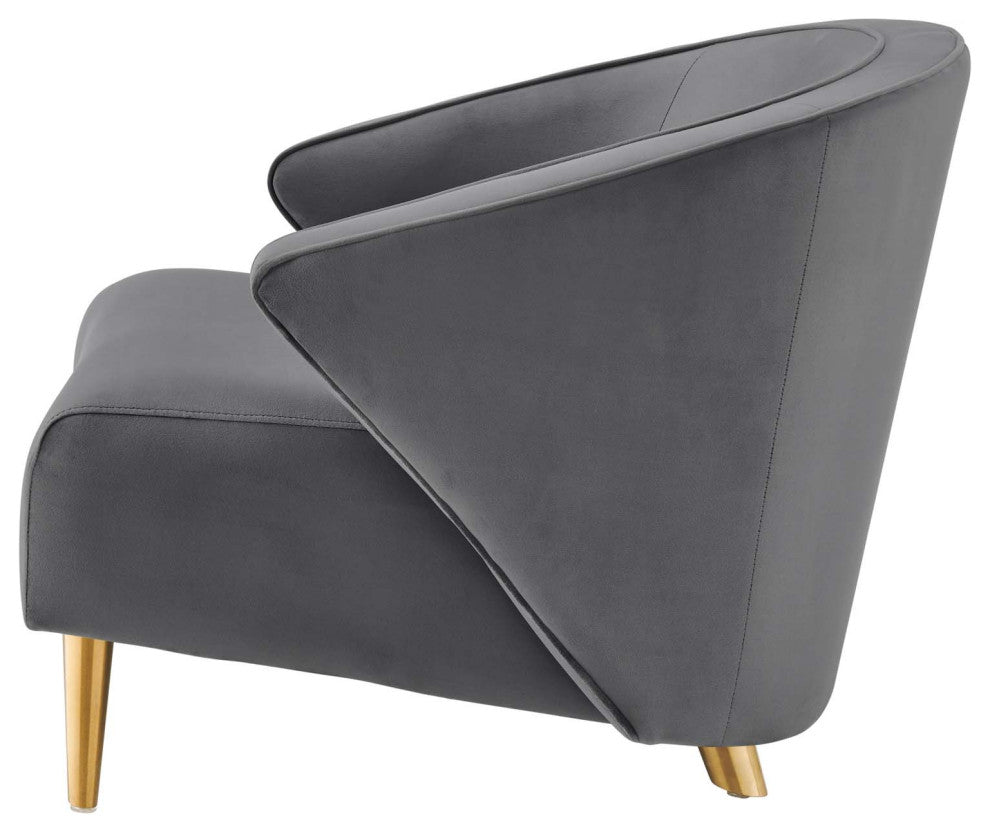Armchair Accent Chair, Gray, Velvet, Modern, Mid Century Hotel Lounge Cafe