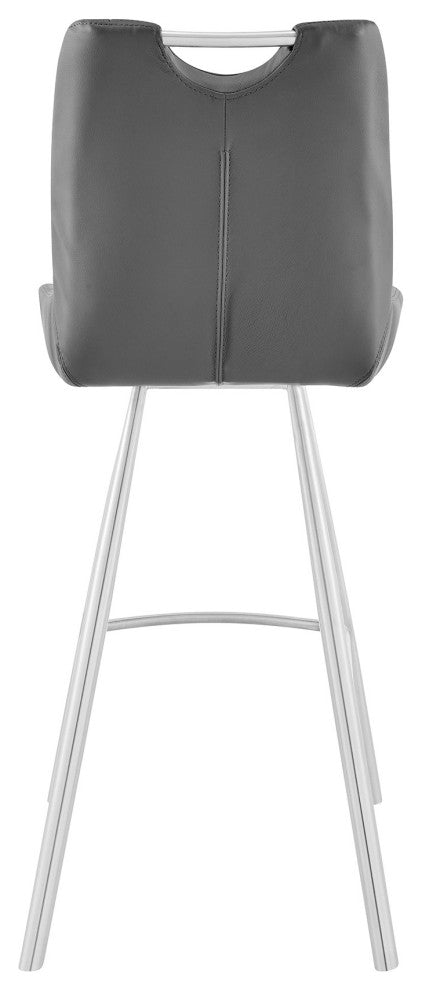 26" Gray Faux Leather and Brushed Stainless Steel Counter Stool