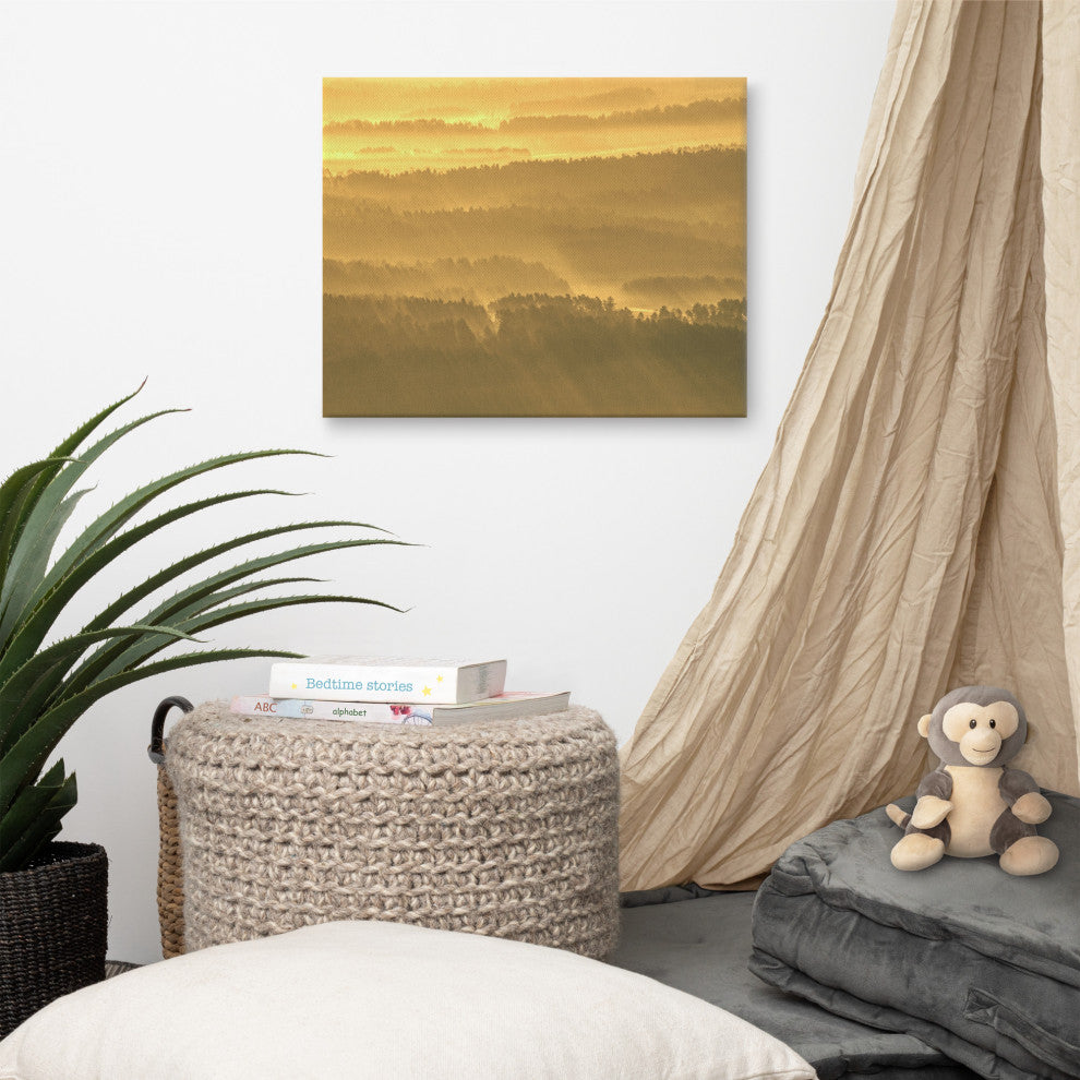 Golden Mist Valley - Hills & Mountain Range Landscape Canvas Prints, 16" X 20"